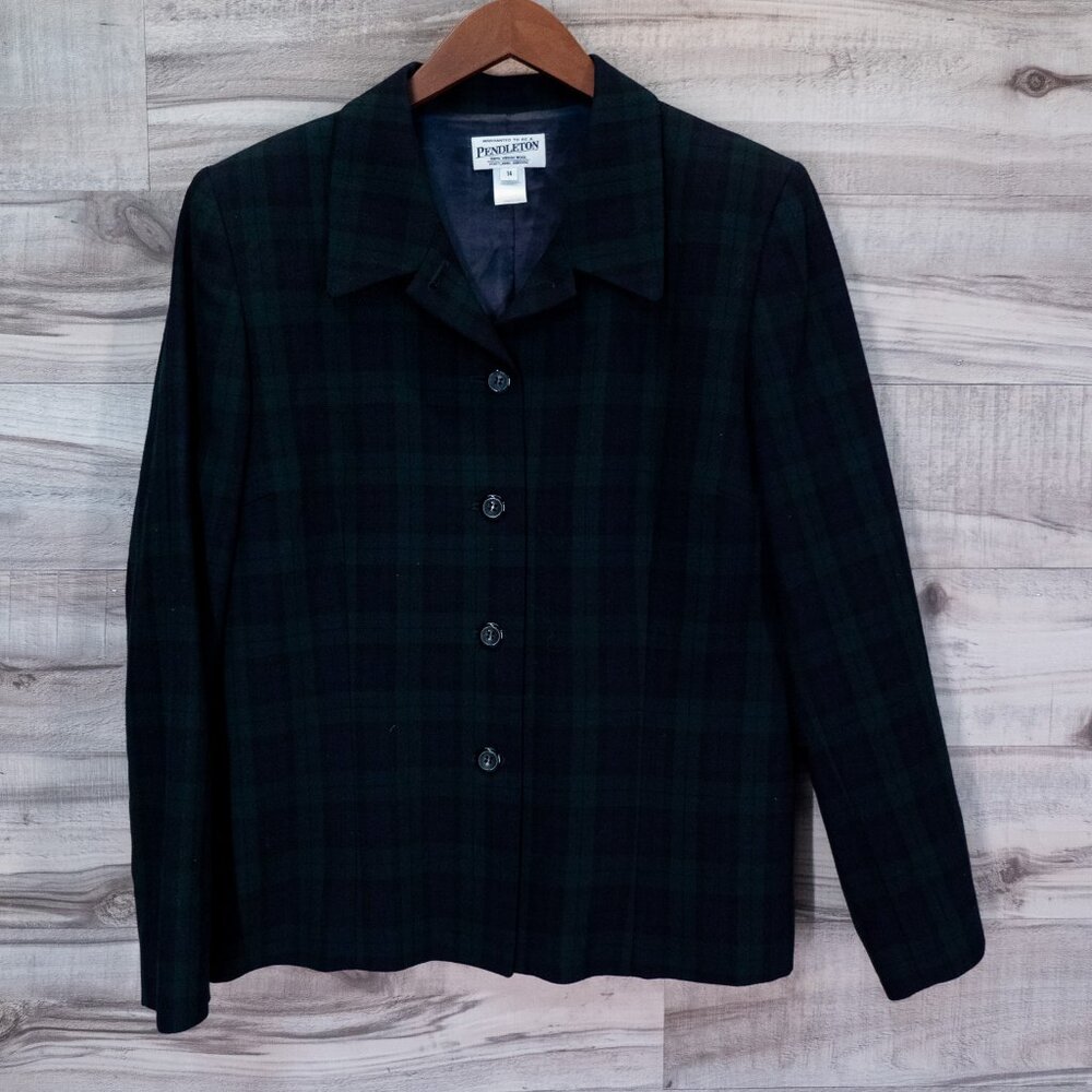 Vintage Pendleton Blazer Womens Tartan Plaid Black Watch Wool